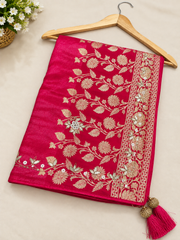 Pure Russian Silk Luxury Dupatta With Heavy Zari, Resham & Gota Patti Hand Work